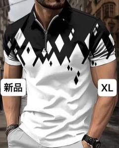 【新品/XLサイズ】ゴルフウェア 半袖 ポロシャツ メンズ ブラック ホワイト