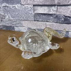 粋工房　博多びーどろ　亀　カメ　ガラス置物　硝子細工　蓄光　金箔　クリスタル