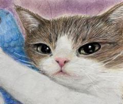 癒しの絵　水彩画　ネコちゃん 緑で猫を描く！水彩チャレンジ 柴崎おじいちゃん先生の絵画展は