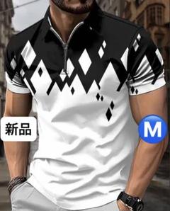 【新品/Mサイズ】ゴルフウェア 半袖 ポロシャツ メンズ ブラック ホワイト