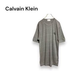 【カルバンクライン】半袖　Tシャツ　ロング丈　ロゴ　ボーダー　グレー　L