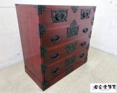 民芸家具 和家具 時代箪笥 岩谷堂風　小物入れ　南部　古民家　小箪笥 岩谷堂箪笥 車箪笥 和家具 4段 中古 日本 伝統 渋い 工芸 鍵付き