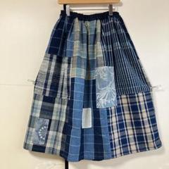古布 襤褸 藍染 木綿 スカート 古布リメイク