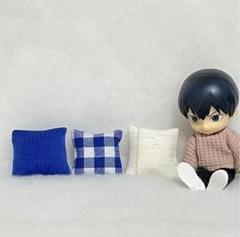 ミニチュアクッション　ミニミニ3個セット ★青　チェック　白★ No.6