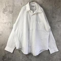 Y4261古着　シャツ　長袖　ストライプ　白　青　黄　90s Y2K