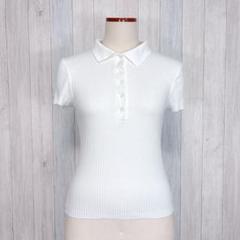 【ZARA】半袖 リブカットソー ポロシャツ トップス 白 カジュアル M