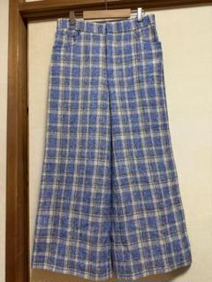 ZARAザラ青と白のクレヨン画風チェック柄パンツM