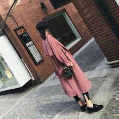 ロングトレンチコートレディース ピンク大きいサイズ 春アウター スプリングコート