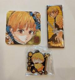 鬼滅の刃 アートコースター 絵札缶バッジ ラバーストラップ 我妻善逸セット