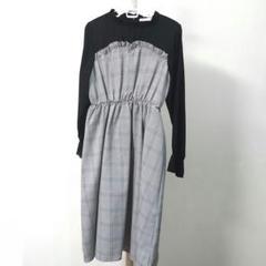 美品】グレンチェック切り替えワンピース 黒×グレー - メルカリ