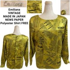 VINTAGE Emiliana 日本製 ニュースペーパー柄 ポリトップスシャツ