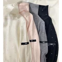 【Anna】épine rib knit highneck é embroidery rib knit high neck pink | épine