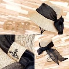 稀少/美品【ヴィヴィアンウエストウッド】ペーパー ハット オーブ ベージュ×黒