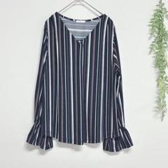 7733 グラシア 長袖Vネックブラウス レディース トップス ストライプ柄 紺