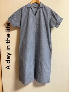 A day in the life ストライプ 半袖 シャツワンピース L