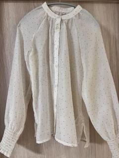 アイボリー ドット柄 シフォンブラウス M