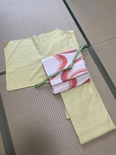 【着物】　無地紬　卵色　色無地　紬のサムネイル
