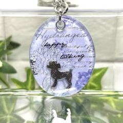 紫陽花&プードル　犬レジンキーホルダーシルバー　ハンドメイドレジン