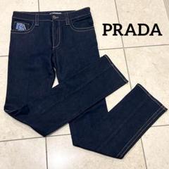 【極美品】PRADA スキニーデニム ダークブルー 27 ロゴワッペン