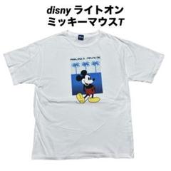 ●Disny ディズニー ライトオン ミッキーマウスサマープリントTシャツ 白L