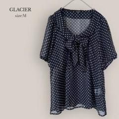 グラシア GLACIER シアーブラウス　5分袖　ドット　水玉　ボウタイ　リボン