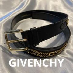 GIVENCHY ジバンシー ブラックレザーベルト ゴールドチェーン装飾付き