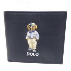 未使用級！　ポロ　ラルフローレン ポロベア　財布　ネイビー 未使用級 ポロラルフローレン レザー 折り財布 ベア クマ