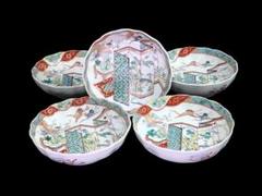 古伊万里　色絵　屏風図に双鶴の図　膾皿　５枚　D299AS-fbty 古伊万里 色絵 屏風図に双鶴の図 膾皿 5枚 D299AS-fbty - メルカリ
