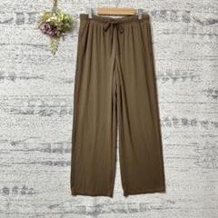 人気　GU リブプルオンパンツ　ブラウン　Mサイズ　ワイドパンツ　ウエストゴム