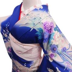 レトロ 孔雀の羽模様 水色 豪華 銀彩 袷 正絹 成人式 振袖 着物 r1668-f-00.jpg