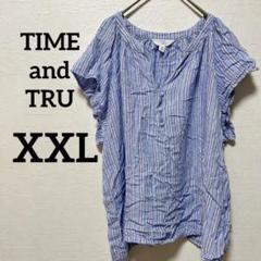 TIME and TRU【XXL】トップス ストライプ フリル袖 シャツ