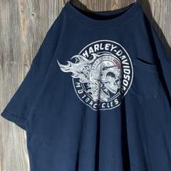 ハーレーダビッドソン　Tシャツ　スカル　ポケット　ファイヤー　古着　ヴィンテージ
