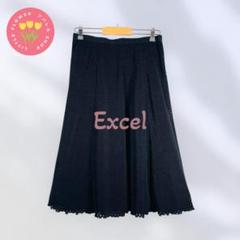 632【Excel】フレアスカート 膝丈 涼し気 レース ドット 黒 オフィス