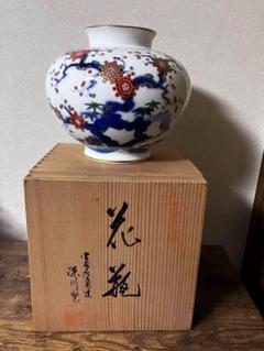 香蘭社古伊万里四季金彩花草梅牡丹花瓶壺1個高さ約28センチ