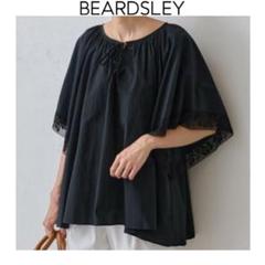 BEARDSLEY ビアズリー　レースケープリネンチュニック　ブラック　F BEARDSLEY 袖レースギャザーブラウス ブラック ビアズリー