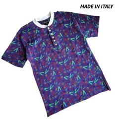イタリア製 アルファベット総柄 ヘンリーネック Tシャツ 68814