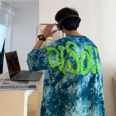 バックプリント Tシャツ ブルー XL派手 タイダイ柄オーバーサイズ