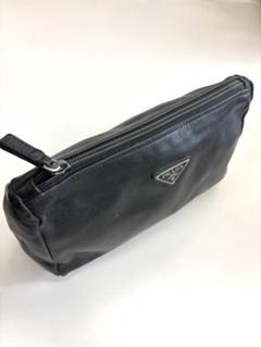 値下げ☆ビンテージ☆PRADAプラダ☆三角ロゴ☆レザーポーチ☆黒 値下げ☆ビンテージ☆PRADAプラダ☆三角ロゴ☆レザーポーチ☆黒