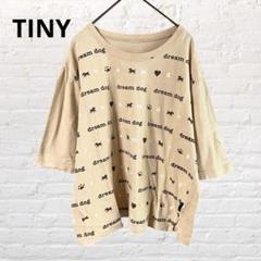 TINY♡半袖Tシャツ カットソー ベージュ 総柄 犬柄 M~L 古着