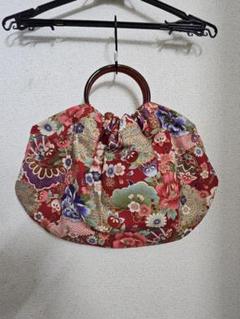 リングバッグ　グラニーバッグ　赤系　花柄　着物柄