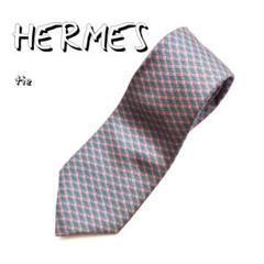 HERMESエルメス フランス製シルク100％総柄レギュラー幅ネクタイ