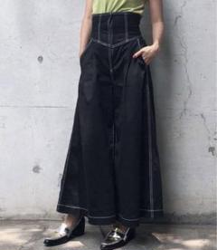 ハイウェストコルセットパンツ　デニム　ジーンズ　ワイド　ブラック　アメリのサムネイル