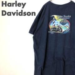 2419 ハーレーダビッドソン　両面　プリント　ビッグロゴ　半袖　Tシャツ　紺