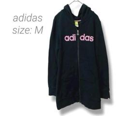 【アディダス】adidas フード付きパーカー フルジップ M ブラック ロング