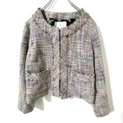 【シップス】上品　ツイード　裏地花柄　ポケット付き　ジャケット　着回し　S