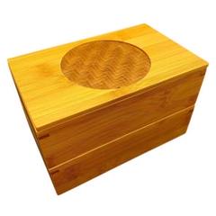 竹仙】煤竹丸編み長方形二段弁当箱 新品
