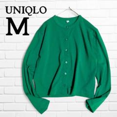 UNIQLO UVカットジャージークルーネックカーディガン 長袖 無地 M 緑