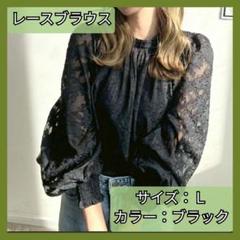 ブラウス　レース　透け感　フリル袖　黒　軽やか　夏　華やか　モード系