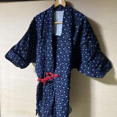 昭和レトロ30〜40年代 もんぺの上着 作務衣 黒と薄い青模様 紐赤③レディースのサムネイル