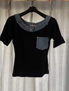 Mariene Jobert デニム襟 ブラックTシャツ